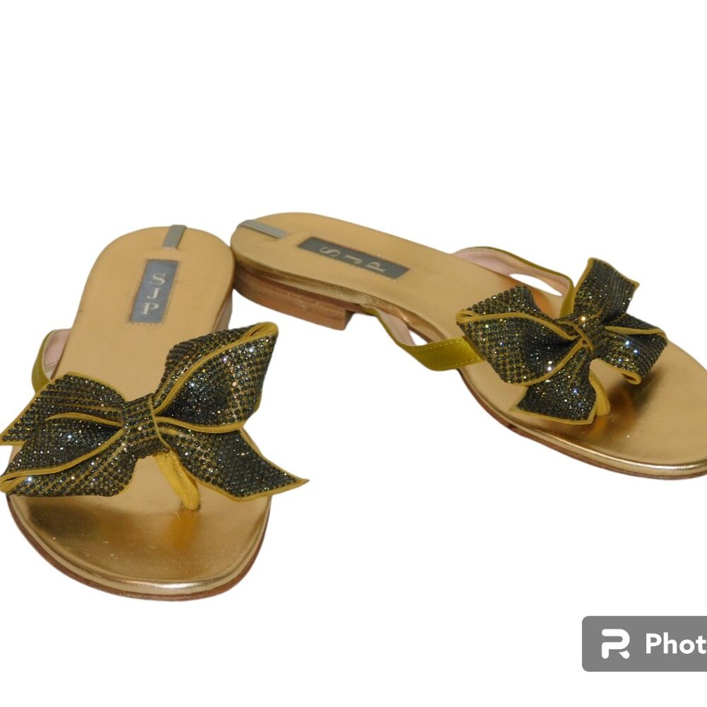 SJP By Sarah Jessica Parker Leather With Crystal Bow Accents Handmade In Italy